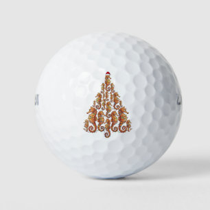 Festliches Seepferdchen mit einem Weihnachtsmannhu Golfball
