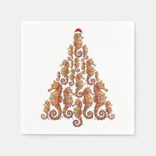Festliches Seepferdchen mit Weihnachtsmannmütze fü Serviette