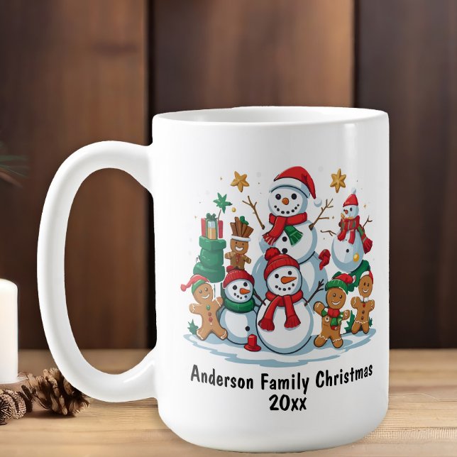 Festliches Snowman Gingerbret Familienweihnachtsja Kaffeetasse (Snowman Family Name Christmas Mug)