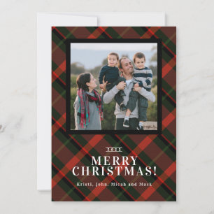 Festliches Tartan‑Weihnachtsfoto Feiertagskarte