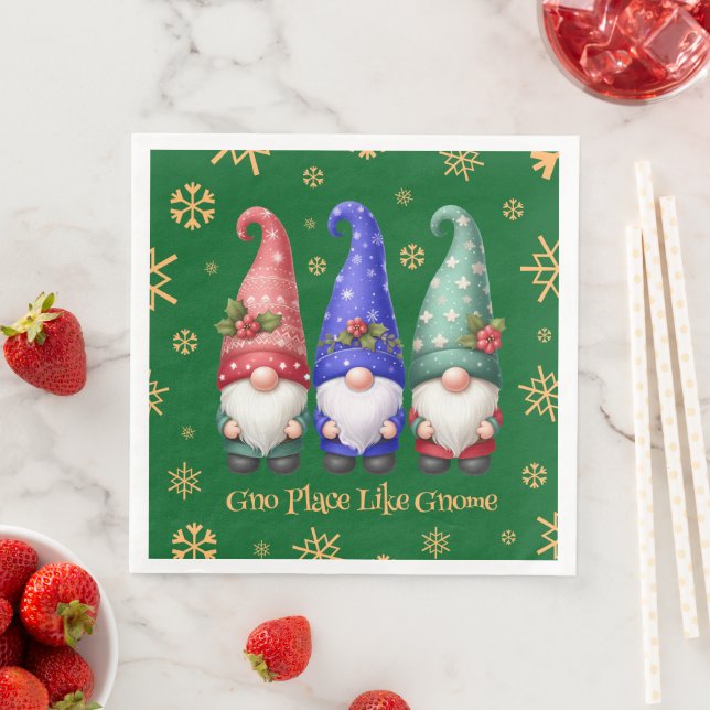 Festliches Trio der Weihnachtsgnomen mit Schneeflo Serviette (Beispiel)