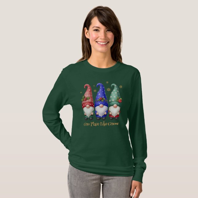 Festliches Trio der Weihnachtsgnomen mit Schneeflo T-Shirt (Vorne ganz)