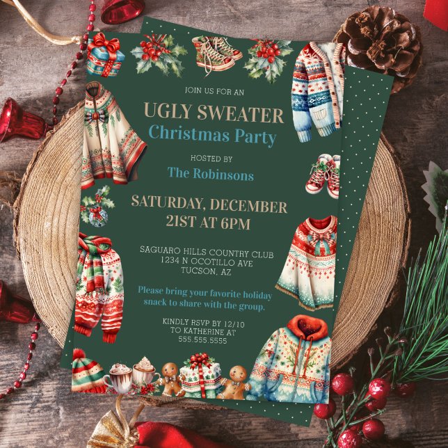 Festliches Ugly Christmas Sweater Einzigartiges Pa Einladung (Festive Ugly Christmas Sweater Party invitations for office corporate family gathering celebration)