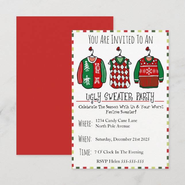 Festliches Ugly Sweater Party Saison Spaß Einladung (Vorne/Hinten)