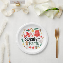 Festliches Ugly Sweater Party Wasserfarbe Pappteller