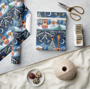 Festliches Ukulele-Musikinstrument Schnee Weihnach Geschenkpapier