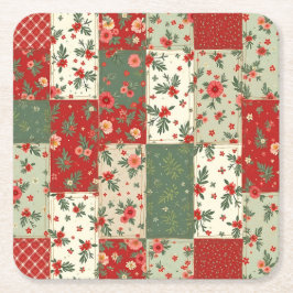Festliches Vintage-Weihnachts-Blumen-Quilt-Muster Rechteckiger Pappuntersetzer
