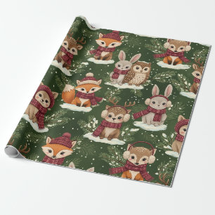 Festliches Waldtier in Grün Geschenkpapier