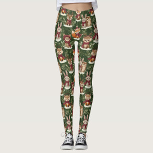 Festliches Waldtier in Grün Leggings