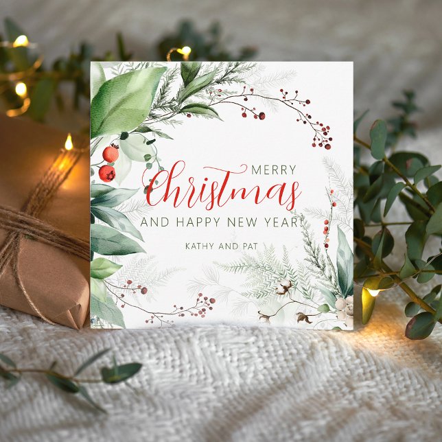 Festliches Wasserfarben-Grün Frohe Weihnachten (Festive Watercolor Greenery Merry Christmas Holiday Card)