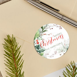 Festliches Watercolor-Grün Frohe Weihnachten Runder Aufkleber