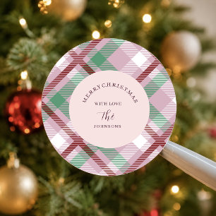 Festliches Weihnachten Pastell-Karo Runder Aufkleber
