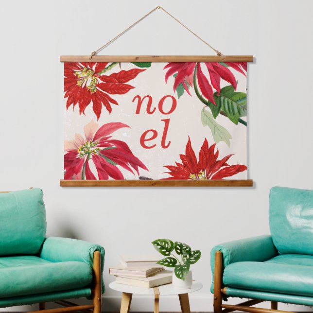 Festliches Weihnachten Wasserfarbe Poinsettia Blum Wandteppich Mit Holzrahmen (Wohnzimmer)