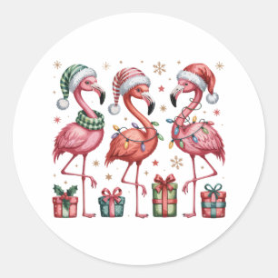 Festliches Weihnachts-Flamingo-Feiertags-Cute-Xmas Runder Aufkleber