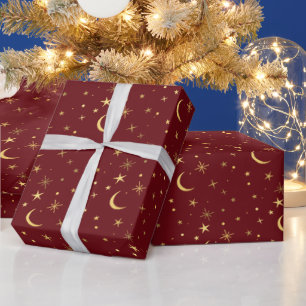 Festliches Weihnachts-Himmelsmond und -Sterne  Geschenkpapier