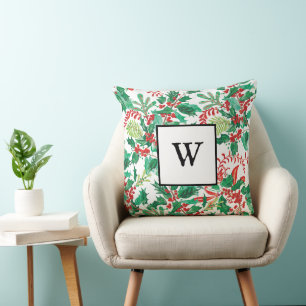 Festliches Weihnachts-Stechpalmen-Monogramm-Wurfki Kissen