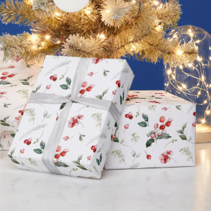 Festliches Weihnachts-Wasserfarben-Laub Stechpalme Geschenkpapier