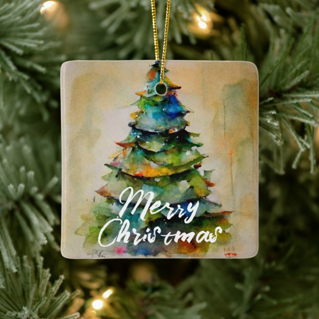 Festliches Weihnachtsbaum Wasserfarbe Künstliches  Keramikornament (Baum)