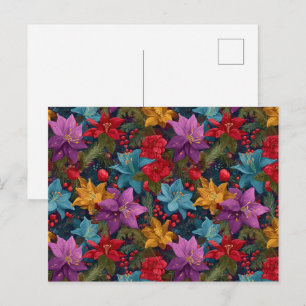 Festliches Weihnachtsbotanikmuster Postkarte
