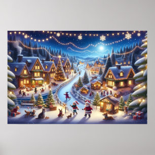 Festliches Weihnachtsdorf Winter Nacht Poster