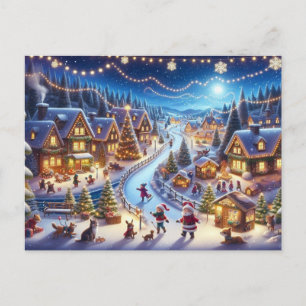 Festliches Weihnachtsdorf Winter Nacht Postkarte