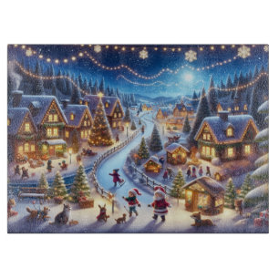 Festliches Weihnachtsdorf Winter Nacht Schneidebrett