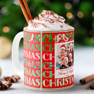 Festliches Weihnachtsfamilienfoto Retro-Muster Kaffeetasse