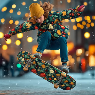 Festliches Weihnachtsgrün mit Dekorationen Skateboard