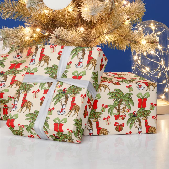 Festliches Weihnachtsjungeltiere gefliest Party Geschenkpapier (Feiertage)