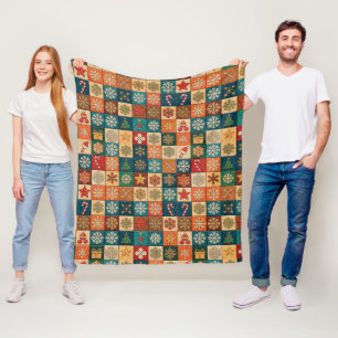 Festliches Weihnachtsmosaikmuster mit Schneeflocke Fleecedecke