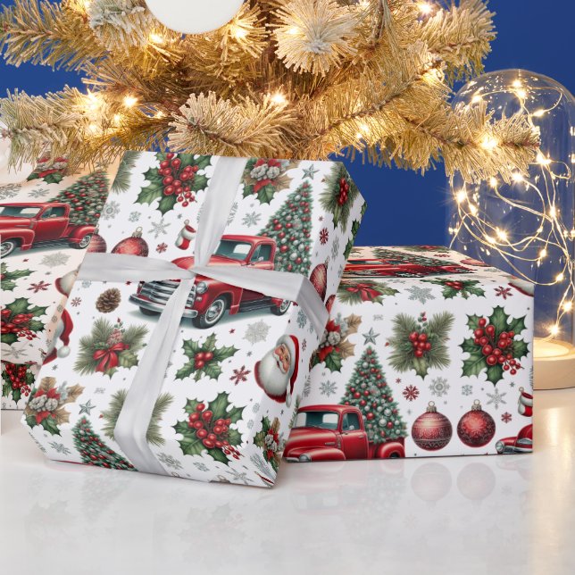 Festliches Weihnachtsmuster mit rotem LKW  Geschenkpapier (Feiertage)