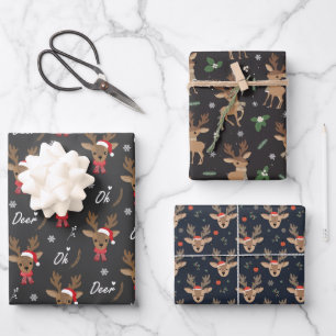 Festliches Weihnachtsrentiermuster Geschenkpapier Set
