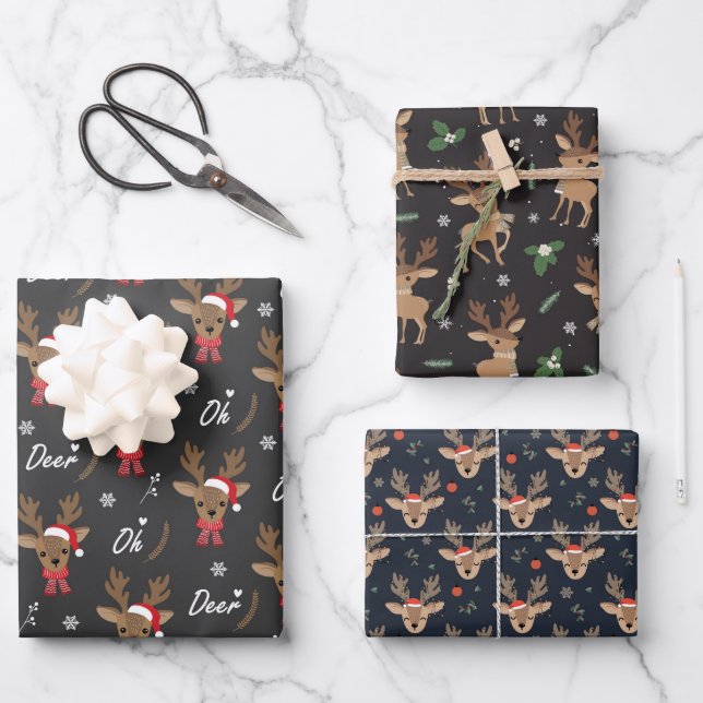 Festliches Weihnachtsrentiermuster Geschenkpapier Set (Vorderseite)