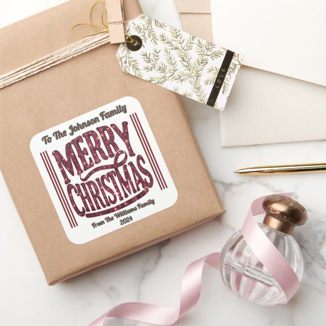 Festliches Weihnachtsstickerdesign Quadratischer Aufkleber (Schenken)