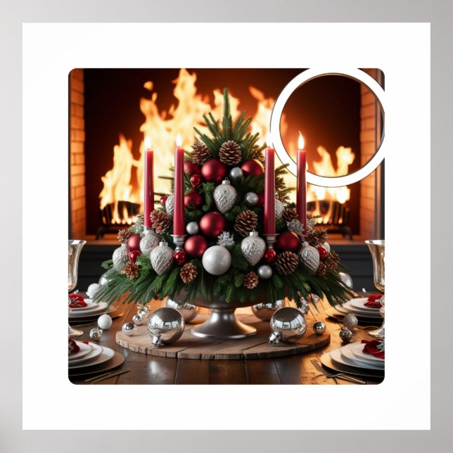 Festliches Weihnachtszentrum mit Kamin Poster (Vorne)
