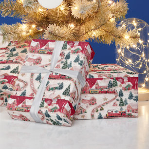 Festliches Weihnachtszug-Muster Geschenkpapier