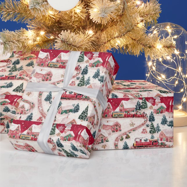 Festliches Weihnachtszug-Muster Geschenkpapier (Feiertage)