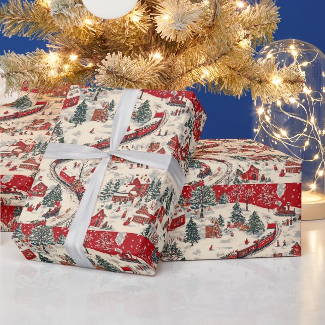 Festliches Weihnachtszug-Muster Geschenkpapier (Feiertage)