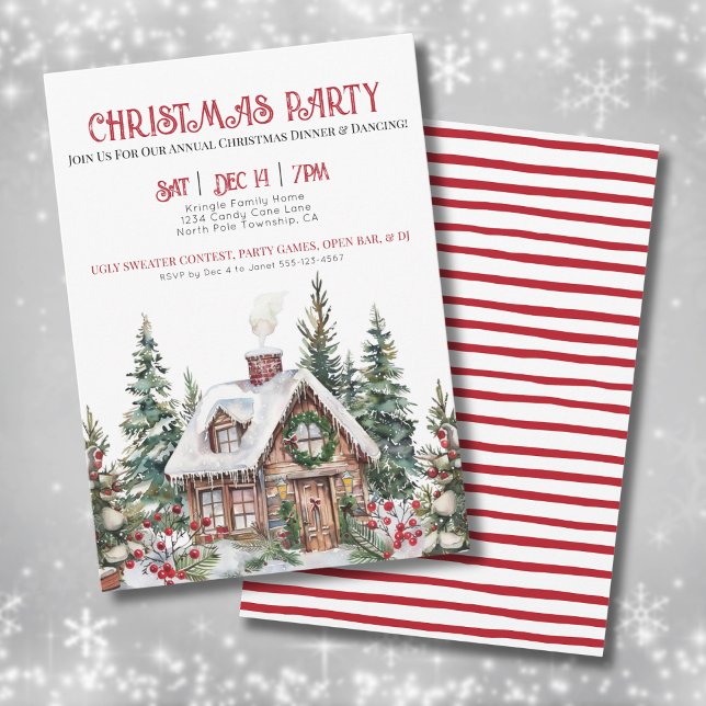 Festliches Winter Wasserfarben Weihnachten Party Einladung (Festive Winter Watercolor Christmas Party Invitation)
