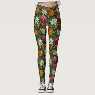 Festliches Zitrus- und Winterblumen-Weihnachtsmust Leggings