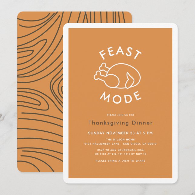Festmodus Türkei Orange Erntedank Abendessen Einladung (Vorne/Hinten)