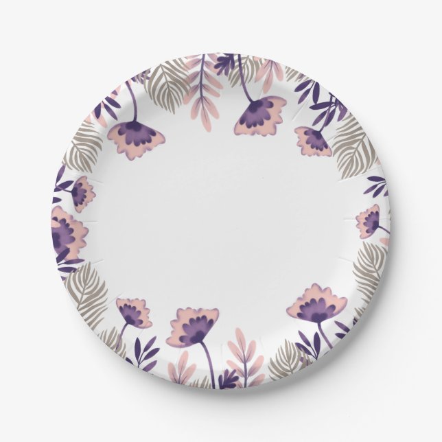 Festpapierplatte mit einem zarten Blumenmuster Pappteller (Vorderseite)