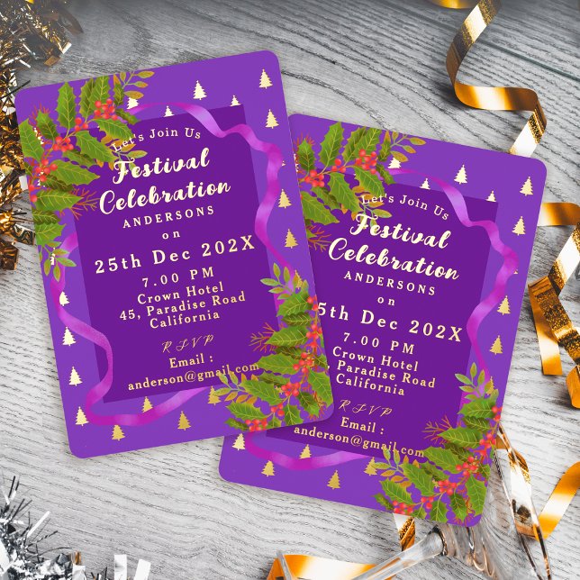 Festspiele Weihnachten Lila Folieneinladung (Festival Celebration Christmas Purple Foil Invitation)