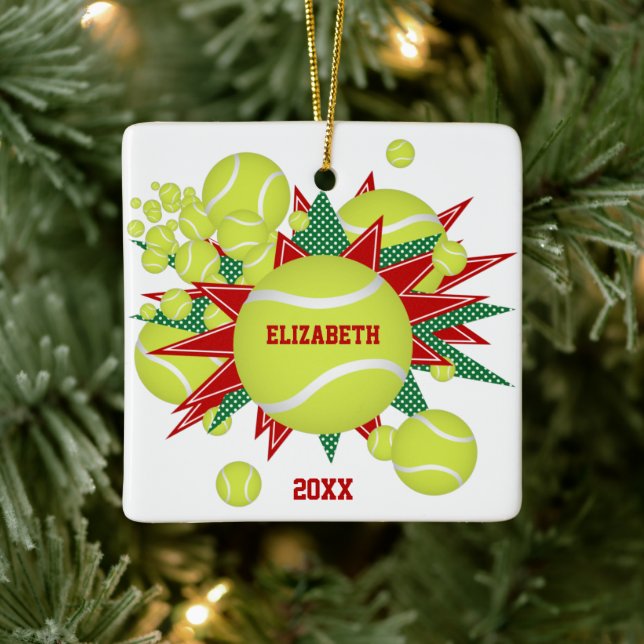 Festsport Red Green Tennisball Blowout Keramikornament (Baum)
