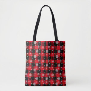 Festtags-Büffel-Karo Rot & Schwarz mit Schneeflock Tasche