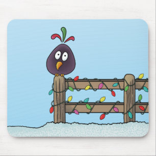 Festtagsgrüße Cartoon-Vogel auf Zaun Mousepad