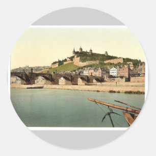Festung und alte Brücke, Würzburg, Bayern, Deutsch Runder Aufkleber