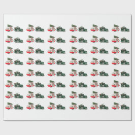 Festwagen und Camper Weihnachten rot und grün Geschenkpapier