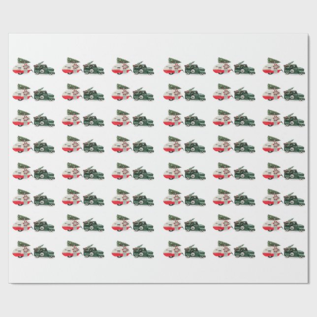 Festwagen und Camper Weihnachten rot und grün Geschenkpapier (Flach)