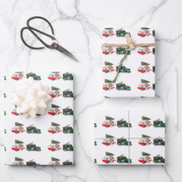 Festwagen und Camper Weihnachten rot und grün Geschenkpapier Set